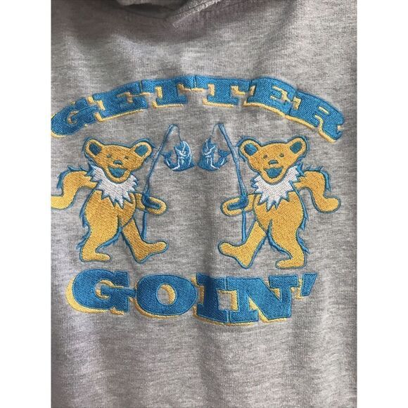 Grateful Dead Dancing Bear Hoodie Drawstring Gray L Getter Goin’ Fishing Pocket - Picture 3 of 8